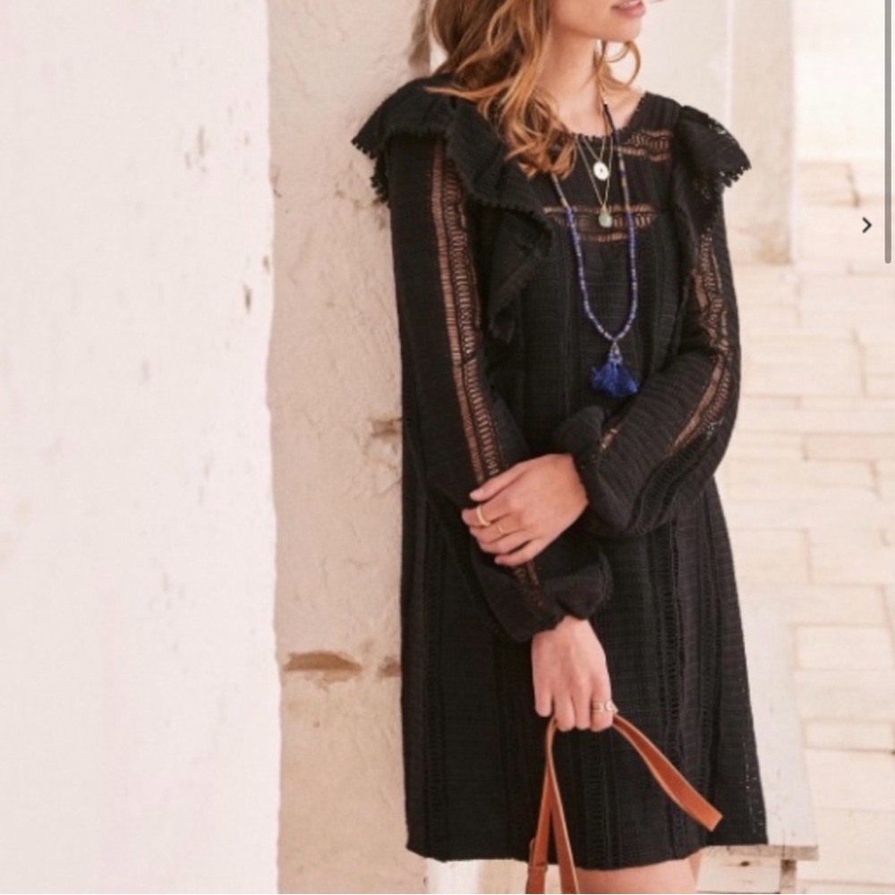 Worn once! Sezane Black Long-Sleeve Lace Ruffle Dress